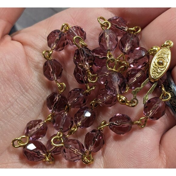Elegant Regal Purple And Gold Tone Glass Beaded Necklace - Picture 6 of 6
